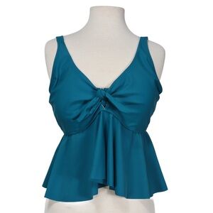 Bloomchic Women's Tankini Top Blue Green Bowed Spaghetti Padded Size 18 - 20